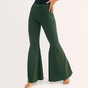 Free people green float on flare jeans